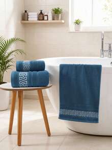 4/2/1pc - Size Approx. Bath Towel 28*55inch/Towel 13.4*30inch/ Geometric Jacquard Trim, Ultra Soft Absorbent Home Bath Towel, Thickened Quick Dry, Luxury Spa Towel, Suitable For Bathroom, Gym, Hotel, Men And Daily Home Use - Navy Blue - View 4