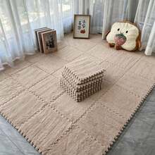 16/10pcs Solid Color Patchwork Floor Mat, Decorative Bedroom Puzzle Carpet, Thickened Foam Floor Pad, Plush Cute Bedside Rug, Soft And Easy To Clean, Interlocking Floor Protection Plush Sound-Insulating Thermal Mat, DIY Decoration - A - View 2