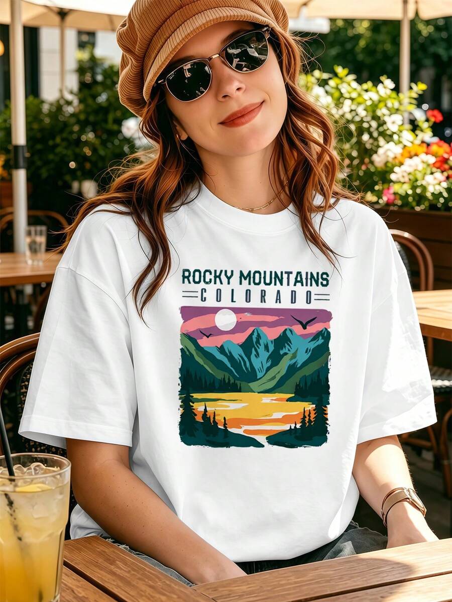 Colorado Rocky Mountains T-Shirt 100% Cotton, Comfortable Fit, Casual, Breathable - White - View 1