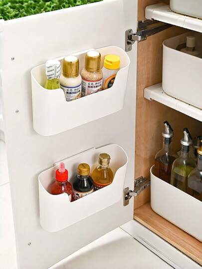 No-Drill Removable Wall-Mounted Storage Box, Divided Large Capacity Kitchen Spice Rack, Bathroom Wall Waterproof Miscellaneous Storage Basket, Kitchen & Bathroom Storage Shelf