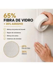 Fita Tela Fibra De Vidro 5cm X 50m Autoadesiva Para Drywall Gesso E Emendas - Tela - Visão 5