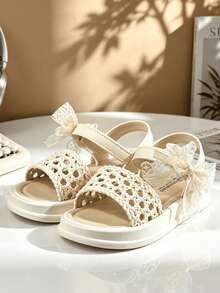 HAHABOBO Summer New Girls Black Cutout Bow Decorated Thick Sole Sandals Hook-And-Loop Back Strap Open Toe Casual Slip-On Shoes - White - View 2