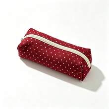 1pc Minimalist Polka Dot Pencil Case, Classic Solid Color Canvas Pencil Bag, Simple Zipper Stationery Storage Bag, Portable Small Cosmetic Organizer, Suitable For Students, Teenagers Back To School, Office Daily Use, 3 Colors Available,Back To School - Pencil Case - View 6