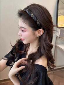 1 Piece Of Retro French Rhinestone Black Hair Headband With High-End And Versatile Hair Styling, Suitable For Daily Halloween And Christmas Outings - Multicolor - View 5