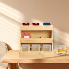 Bamboo Tea Bag Organizer, Tea Bag Storage Box With Divided Compartments, Space-Saving Tea Storage Container For Countertop, Home, Kitchen & Office Pantry - 木質色 - 查看 2