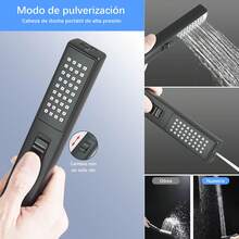 MB Large square black rainfall shower system, powerful spray, dual shower heads, sleek matte black finish, durable metal construction, smooth wall-mounted design, comfortable bathing experience - Negro mate - Ver 4