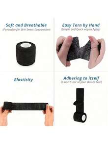 24/12/8/6/3/1 Rolls 2.5cm*2m Self-Adhesive Bandage, Good Breathability, Elastic Sports Self-Adhesive Tape - Black - View 6