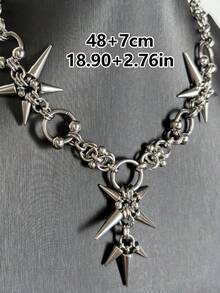 1pc Women's Stainless Steel Silver Fashion Punk Rivet Pendant Necklace, Suitable For Daily Wear, Party, Music Festival - Silver - View 4