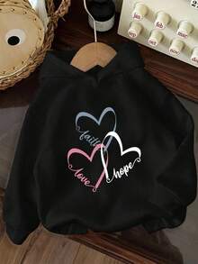 3pcs-Tween Girl 3-Piece Set, Fun Print Thermal Lined Hooded Pullover Sweatshirt, Warm And Comfortable For Autumn/Winter - Black - View 2
