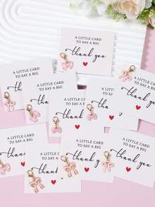 1/10Pcs/Set Pink Acrylic Bow Keychains With Gift Cards, Cute Decorative Pendants, Party Favors For Birthday Gender Reveal Wedding Bridal Shower, Ornament For Car Keys Coin Purse Halloween Decor Assorted Styles - A - View 10