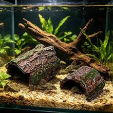 2pcs/Set Resin Hollow Log Aquarium Decoration, Moss Tree Trunk Hiding Cave, Fish And Shrimp Breeding Shelter, Betta Fish Hiding House, Fish Tank Landscaping Decor Accessories - Multicolor - View 6