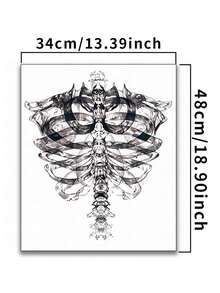 Realistic Skeleton Ribs Temporary Tattoo Sticker - Unisex Large Size Full Back Waterproof Realistic Tattoo Sticker, Long-Lasting Black & Gray Spine Body Art Sticker, Suitable For Gothic Style, Halloween, Cosplay And Fashion Looks - Halloween - View 5