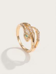 Altistry 1pc Creative Snake Design Synthetic Zirconia Embellished Fashion Ring For Women - Multicolor - View 2