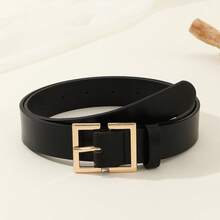 1pc Square Buckle Chinese Style Fashionable Literary Retro Personalized Women's Belt, Suitable For Daily & Party Occasions Halloween Summer, School Fall, Autumn, Halloween,Black Belt - Black - View 9