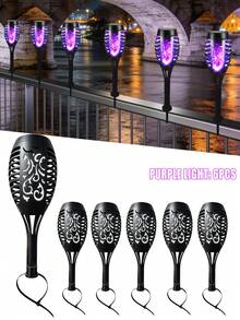 POSE UP 6pcs Solar Flame Light Strip, IP44 Waterproof Outdoor Solar LED Fence Deck Lights, Flickering Warm Flame Effect, With Switch Control, Wireless Landscape Lighting, Suitable For Yard Lawn Path Stairs Driveway Garden Patio Holiday Halloween Decoration - Multicolor - View 12