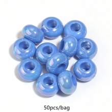 50pcs/Pack Acrylic Colorful Large Hole Wheel Beads 8*14mm Cute Macaron Solid Color Flat Beads DIY Phone Chain Keychain Home Curtain Decoration Loose Beads - Large Hole Wheel Beads - View 21
