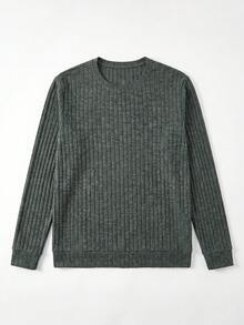 GRDR Fine Textured Vertical Ribbed Crew Neck Simple Basic Solid Color Men's Daily Casual Sports Long Sleeve Pullover Top - Green - View 8