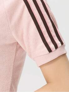 Adidas Summer New Striped Casual Crew Neck Versatile Loose Fit Women's Sports Short Sleeve T-Shirt - Pink - View 4