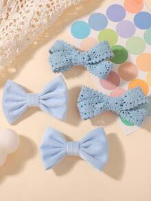 4pcs Fresh Style Children's Bow Hair Clips, Holiday Party Girls Ponytail Hair Accessories, Travel Style - Blue - View 7