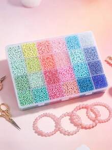 24-Grid Cream Color Seed Bead Kit, Handmade Jewelry Making Supplies, DIY Seed Bead Bracelet Set With Elastic Cord, For Bracelets, Keychains, Phone Charms, Bag Charms, Necklaces And Other DIY Jewelry Making - Multicolor - View 5