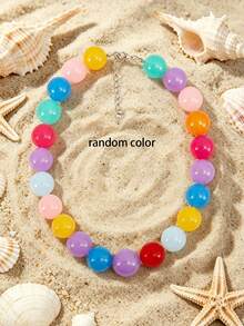 1pc European & American Bohemian Geometric Semi-Transparent Beaded Necklace For Women, Summer Beach Vacation - Handmade Acrylic Beaded Necklace - View 23
