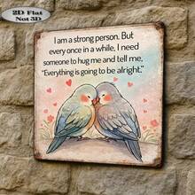 1pc Vintage Distressed Tin Sign With Cuddling Bird Couple And Heartwarming English Quote, Metal Wall Decor For Garden, Yard And Home - A - View 2