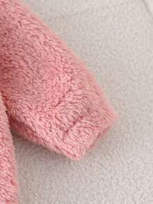 Jaket Fleece Motif Leopard Pink untuk Anak Perempuan, Mantel Plush Berkerudung dengan Resleting dan Detail Pita - Coral Pink - View 6