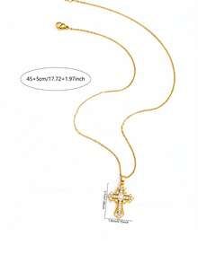 1 pieza Collar con colgante de cruz de circonita de lujo para mujeres - Amarillo Oro - Ver 5
