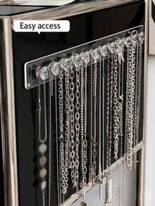 1pc Jewelry Storage Rack Necklace Bracelet Earring Ring Hanging Rack Transparent/Pink Wall-Mounted Vanity Mirror Cabinet Jewelry Display Stand - Clear - View 2