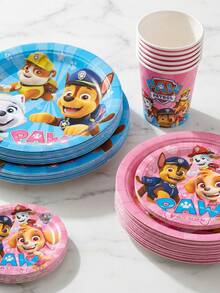 50Pcs Paw Patrol Themed Tableware Set, Uncoated Tableware, (Pull The Flag, Tablecloth, Plates, Cups, Paper Towels), Suitable For Birthday Parties, Wedding Banquets, Graduation Ceremonies, Festivals, Outdoor Camping, Family Gatherings - View 3