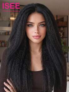 ISEE Hair Kinky Straight Glueless Lace Wig 9x6 Lace Pre-Bleached Natural Color 8-28 Inch 180% Density Soft & Silky Natural Scalp Look Realistic Parting Pre-Cut Lace Wear & Go Low Maintenance Beginner Friendly For Women - SNatural - View 3