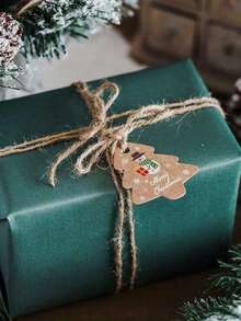 Vintage Christmas Tree Shaped Slogan Pattern Gift Tags With Rope, Santa Claus & Snowman Pattern Paper Gift Decoration Labels, Suitable For Christmas Party Gifts, Christmas - Multicolor - View 6
