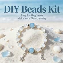 DIY Healing Beads Bracelet Making Kit, 8mm White Cat's Eye & Aquamarine Beads With Moon Star Charms, Quiet Luxury Soft Aesthetic Stackable Daily Wear, Beginner‑Friendly Jewelry Supplies, Stress Relief & Inner Peace, Perfect Gift For Women DIY Lovers - White - View 2