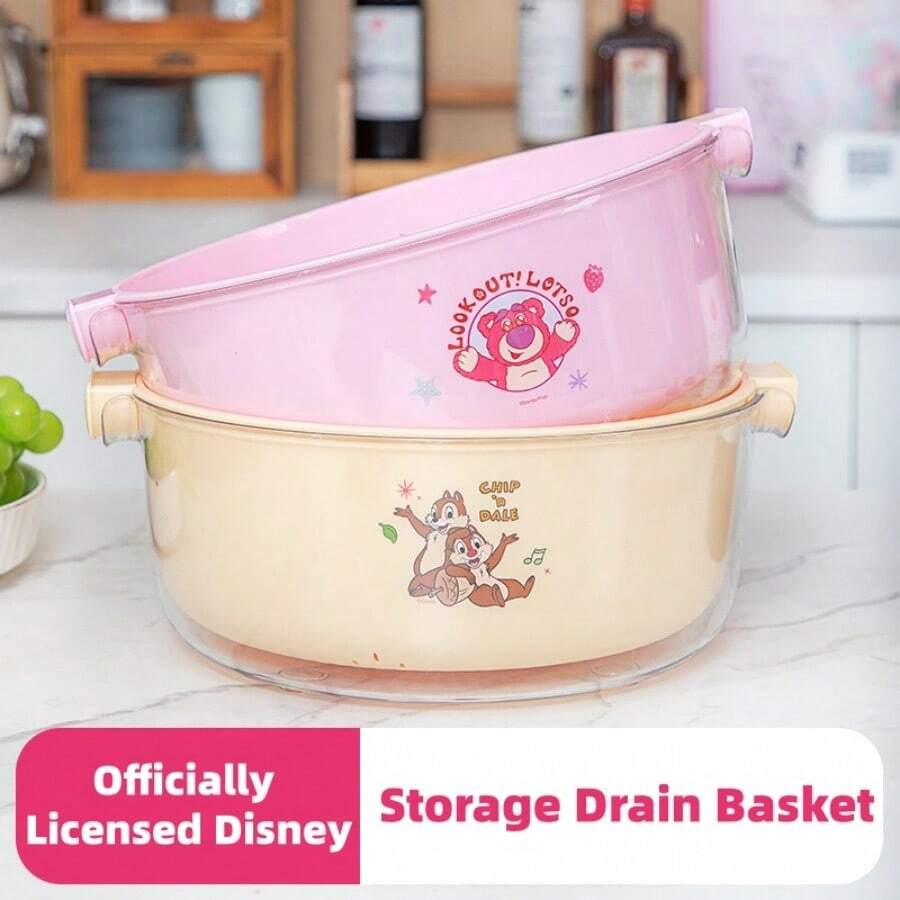 Mesuca Kitchen Fruit And Vegetable Washing And Draining Basket, Disney Officially Licensed Cartoon Print, Double-Layer Transparent Detachable Dual-Handle Food Storage And Strainer Basket, 1pc - One Size - View 1