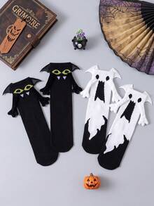2/1 Pair Children's Socks Personalized Halloween Mid-Calf Magnetic Hand-Holding Socks Black & White Angel With Wings Socks - Multicolor - View 12