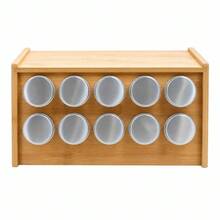 29cm Wood Storage Organizer With 10 Compartments, Round Spice Container For Kitchen Countertop Storage - Redwood - View 3