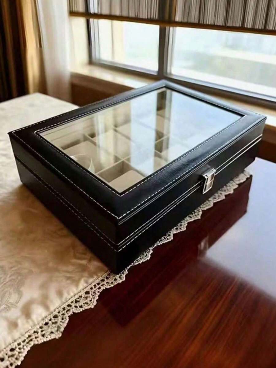 3/6/10/12 Grid Wooden Watch Storage Box With Glass Lid, Black/Walnut Color Watch Display Storage Box, Dust-Proof Velvet Lining, Men's And Women's Watch Collection Box, Birthday Christmas Gift, Halloween Gift, Christmas Gift
