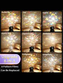 1pc Starry Sky Christmas Projection Night Light, USB Rechargeable Dynamic Light Projection Lamp, Romantic Atmosphere Light, Suitable For Bedroom Bedside, Living Room, Party, Home Decor, Room Decoration - Multicolor - View 6
