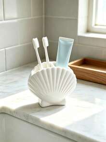 1pc Irregular Plastic Toothbrush Holder, Creative Desktop Bathroom Storage Rack, Toothpaste & Toothbrush Organizer, Exquisite Home Decor Bathroom Accessory - White - View 1