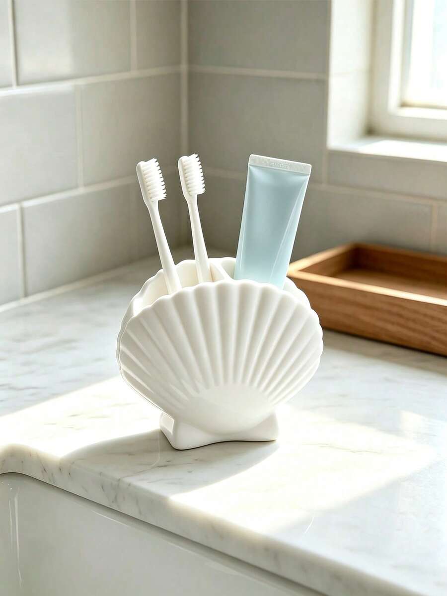 1pc Irregular Plastic Toothbrush Holder, Creative Desktop Bathroom Storage Rack, Toothpaste & Toothbrush Organizer, Exquisite Home Decor Bathroom Accessory - White - View 1