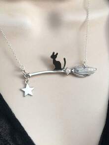 1件時尚黑色貓咪吊墜項鍊，女性個性化項鍊，獨特時尚設計，可愛精緻 - 銀色 - 查看 1