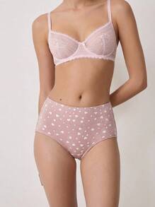 Aesletic 4pcs/Pack Pink Heart High Waist Cotton Breathable Stretchy Hipster Panties For Women - Multicolor - View 3
