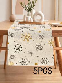 1pc Christmas Snowflake Series Pattern Printed Table Runner, 4pcs Christmas Pattern Printed Placemats, Suitable For Holiday, Party, Birthday, Dinner, Kitchen Dining Table Decoration, All Season Room Decor, Home Textile Decoration Table Runner - Multicolor - View 14