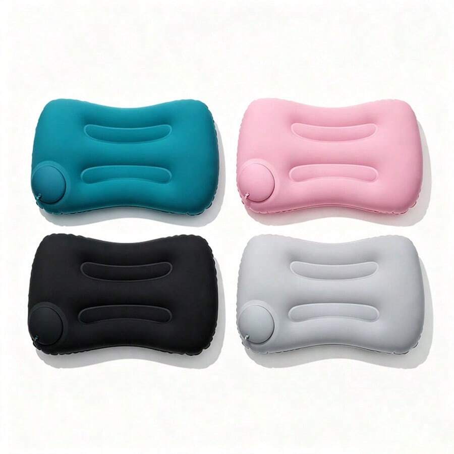 Outdoor Camping Press-Inflated U-Shaped Pillow, Neck Support Pillow, Travel Essential, Foldable Portable Flocked Inflatable Travel Pillow U-Shaped Pillow - Multicolor - View 1