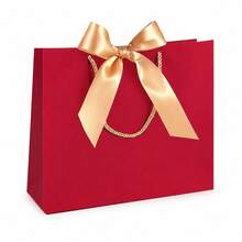 11pcs Red Kraft Paper Gift Bags With Gold Satin Ribbon And Twisted Rope Handles, Luxury Holiday Gift Tote Bags, Durable Paper Shopping Bags, Suitable For Christmas, Wedding, Birthday, Boutique Packaging And Other Occasions. - View 8
