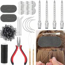 Perlengkapan Alat Ekstensi Rambut, Tang Ekstensi Rambut, Benang Jahit dan Set Jarum C/J/I, Cocok untuk Pembuatan Wig DIY, Penata Rambut Profesional dan Pemula yang Menggunakan Alat Jahit Ekstensi Rambut - View 10