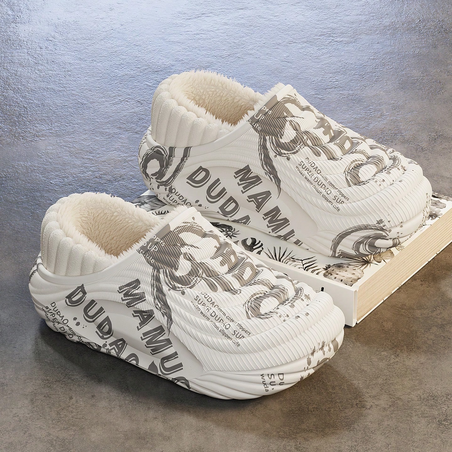 2026 New Men's Chinese Character Wu-Bao Slippers, Personalized Cool Design, Comfortable Soft Sole, Warm Plush Lining, Casual Minimalist Ankle Boots, Soft Quiet EVA Sole With High Friction And Anti-Slip, Lightweight Warm Home Shoes, Suitable For Outdoor Hiking, Snow Travel, Indoor Gym, Office, Dorm,