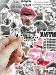 50pcs Silver Lucky Girl Stickers, DIY Graffiti Decorative Stickers For Scrapbooking, Skateboard, Guitar, Luggage - Silver - View 6