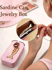 1pc Creative Sardine Can Design Jewelry Box, Fish Bone Necklace Anti-Tangle Storage Box, Ring And Earring Mini Jewelry Storage Box, Travel Jewelry Storage Box, Portable Jewelry Storage Box, Travel Essential - Multicolor - View 2