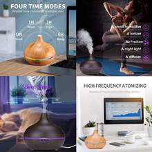 1pc 18.6oz (Approx. 530ml) Ultrasonic Cool Mist Humidifier Aromatherapy Oil Diffuser, With 7 Color LED Lights, Ultra Quiet, Adjustable Timer And Auto Shut-Off Switch, Light Brown, Suitable For Home, Office, Yoga, Spa, Bedroom - Multicolor - View 10